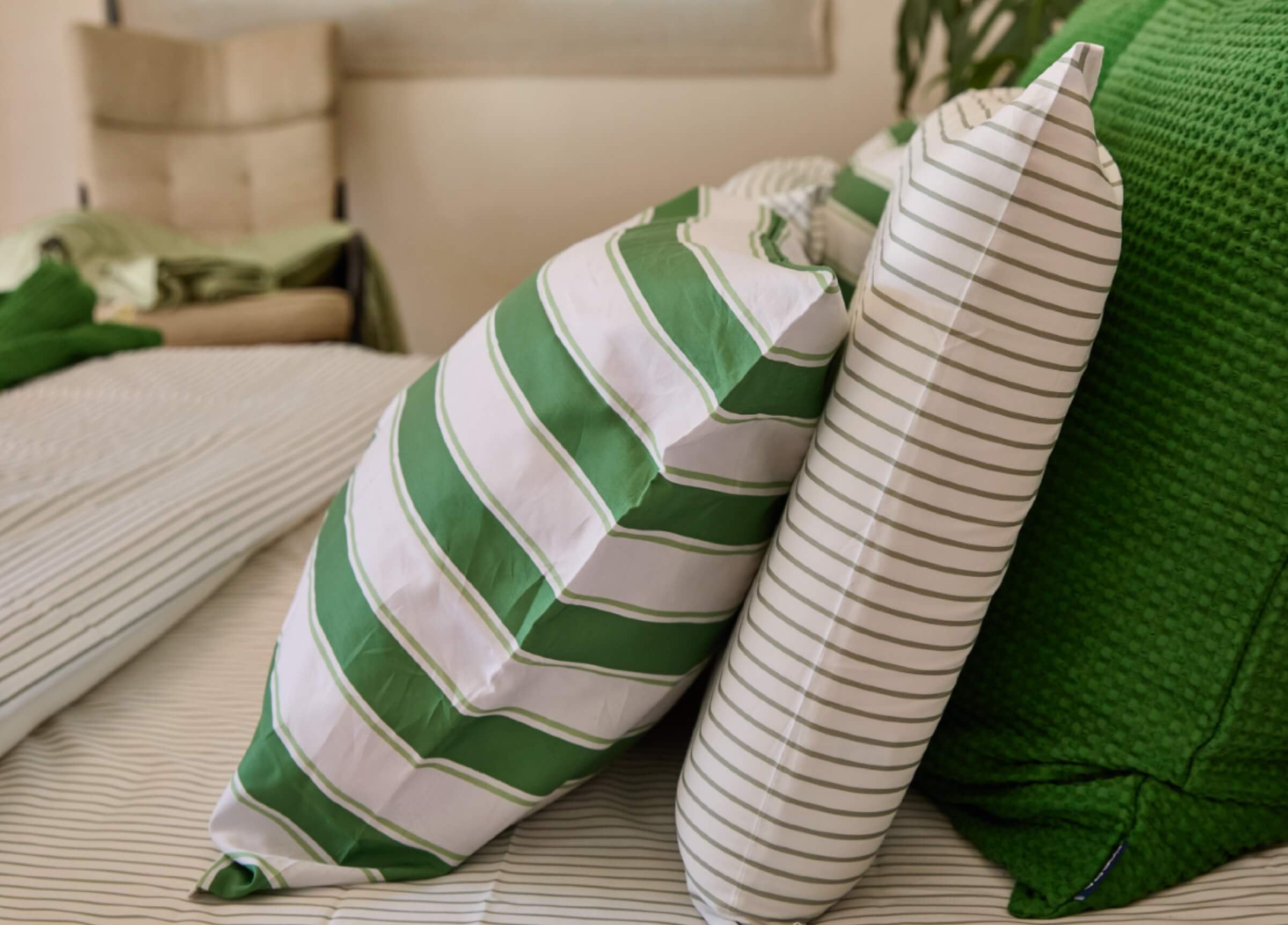 Mint Lines Cotton Pillowcase Set - Final Sale