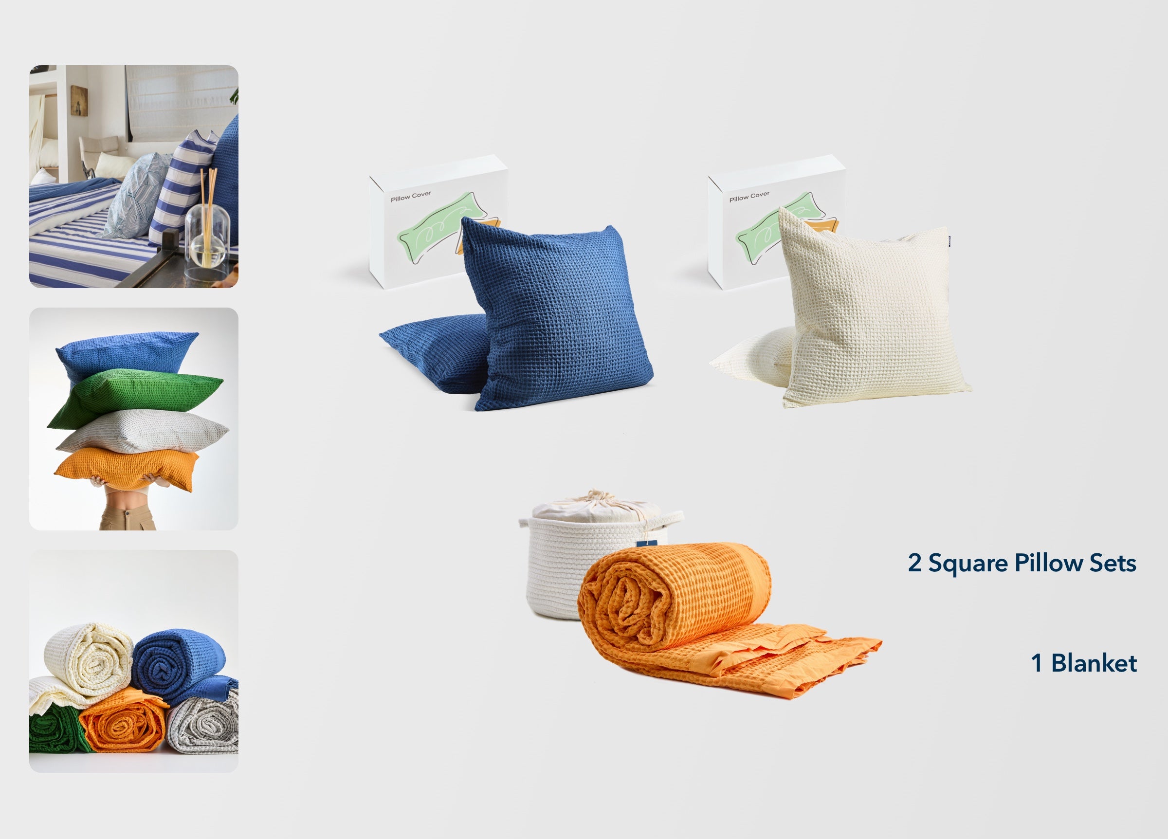 5-Pc Square Throw Pillow & Weave Blanket Set