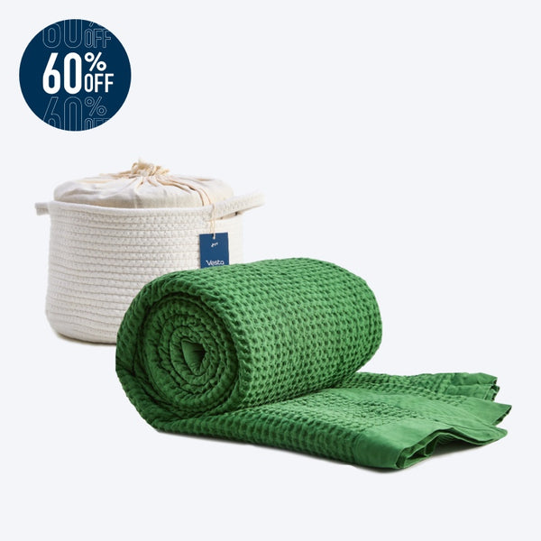 Aspen Green Waffle Weave Blanket - Final Sale