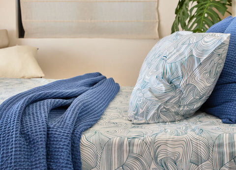 Ink in Azure Fitted Sheet - Queen Size Only