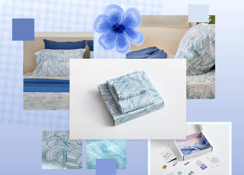Ink in Azure Fitted Sheet - Queen Size Only
